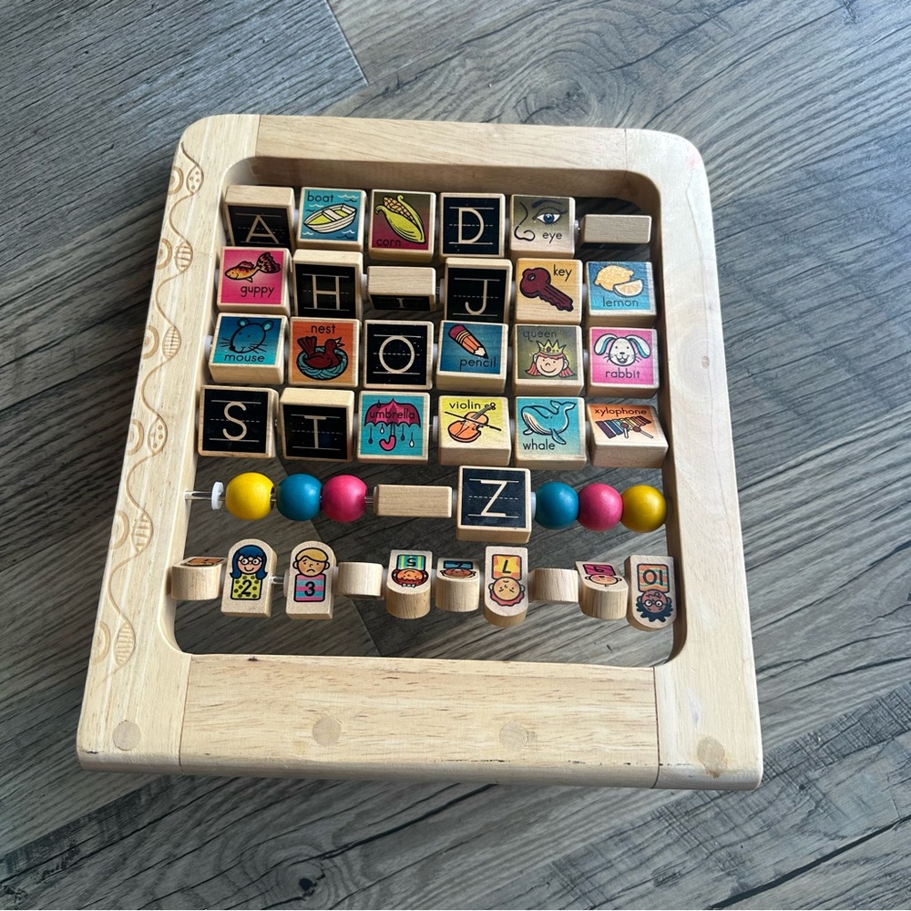 B Toys Wooden Alphabet Slider Learning Toy - Multicolor Beads